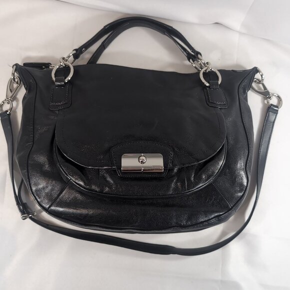 Coach Kristin L1182-19295 Black Leather Shoulder Satchel Purse Silver Crossbody - Picture 2 of 16
